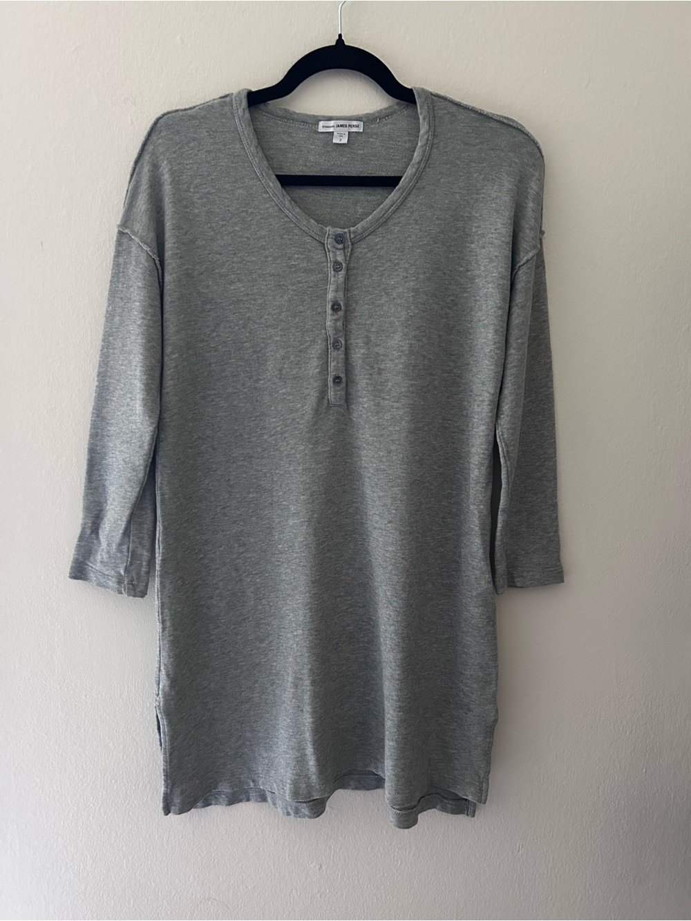 James Perse Grey Knit Long Sleeve Minimalist Henley Top Elevated Basics Tunic 2